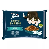 Állateledel alutasakos FELIX Tasty Shreds macskáknak 4-pack halas lazac-tonhal válogatás szószban 4x80 g Állateledel alutasakos FELIX Tasty Shreds macskáknak 4-pack halas lazac-tonhal válogatás szószban 4x80 g