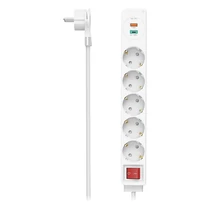 Kábel hosszabbító HAMA 5 aljzat + USB-C/USB-A 1,4m kapcsolóval fehér Kábel hosszabbító HAMA 5 aljzat + USB-C/USB-A 1,4m kapcsolóval fehér