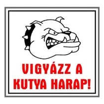 Matrica Vigyázz a kutya harap fehér "A" Matrica Vigyázz a kutya harap fehér "A"