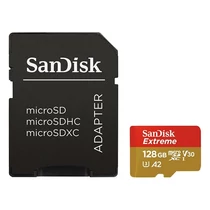 Memóriakártya SANDISK microSDXC Extreme U3 V30 128 GB  + adapter Memóriakártya SANDISK microSDXC Extreme U3 V30 128 GB  + adapter