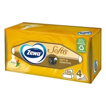 Papírzsebkendő ZEWA Softis 4 rétegű 80 darabos dobozos Soft & Sensitive Papírzsebkendő ZEWA Softis 4 rétegű 80 darabos dobozos Soft & Sensitive