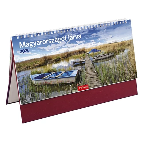 Asztali naptár képes TOPTIMER T056 álló fehér lapos Magyarországot járva bordó 2026.