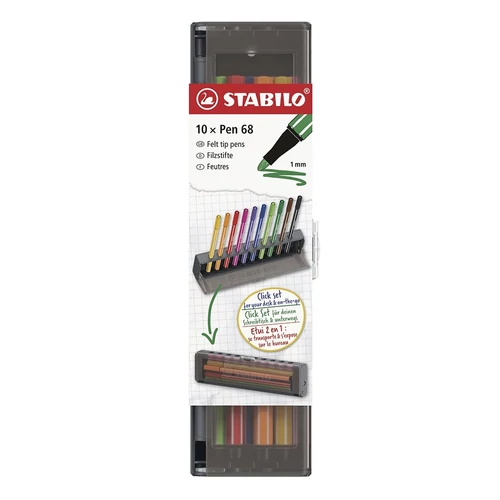 Filctoll STABILO Pen 68 10 darabos készlet hordozható asztali tartóban