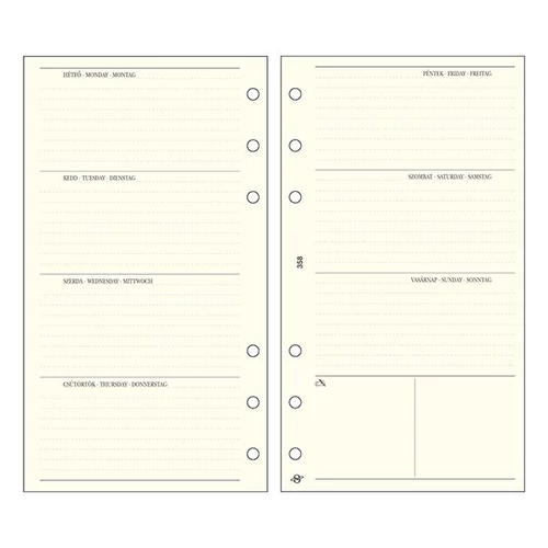 Gyűrűs kalendárium betét SATURNUS S358 bianco heti tervező sárga lapos