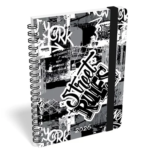 Határidőnapló LIZZY CARD B/6 heti spirálozott gumis Street rules 2026.