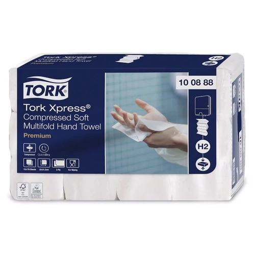 Kéztörlő TORK Xpress Kompresszált Soft Multifold H2 hajtogatású 2 rétegű fehér 170 lapos