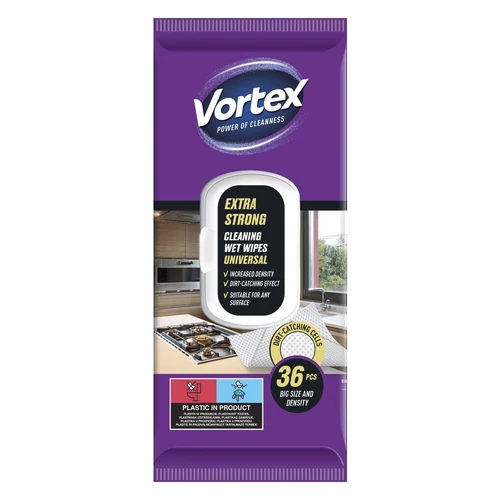 Nedves törlőkendő VORTEX univerzális extra erős 36 darabos
