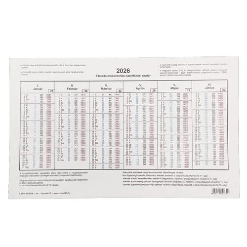 Nyomtatvány TB naptár 2026.