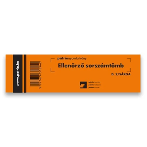Nyomtatvány ellenőrző sorszámtömb PÁTRIA D2 100 lapos 146x40 mm sárga