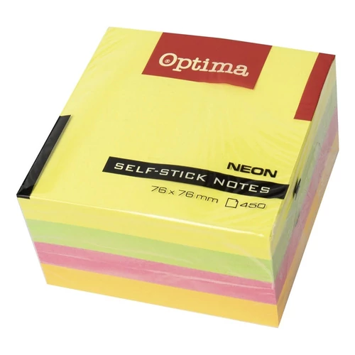 Öntapadós jegyzettömb OPTIMA 75x75mm neon mix 450 lap