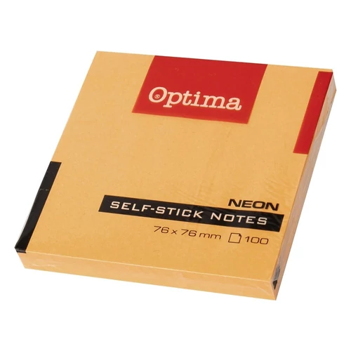 Öntapadós jegyzettömb OPTIMA 75x75mm neon narancs 100 lap