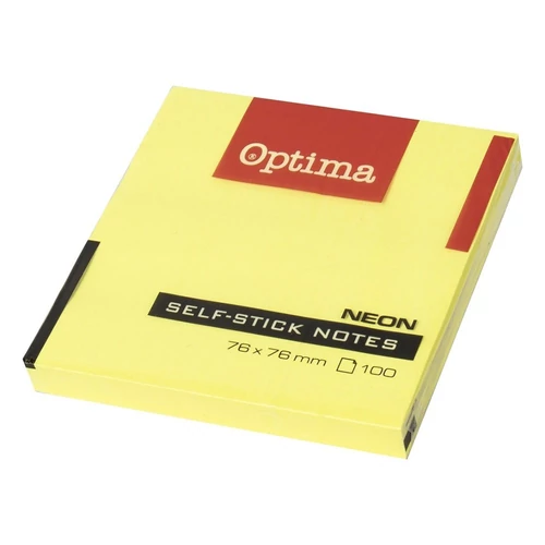 Öntapadós jegyzettömb OPTIMA 75x75mm neon sárga 100 lap