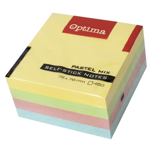 Öntapadós jegyzettömb OPTIMA 76x76mm pasztell 400 lap