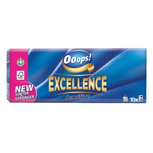 Papírzsebkendő Ooops! Excellence Sensitive 4 rétegű 10x8 darabos