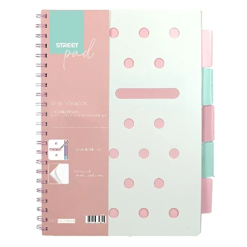 Spirálfüzet kockás STREET Pad A/4 100 lapos regiszteres pasztell rózsaszín