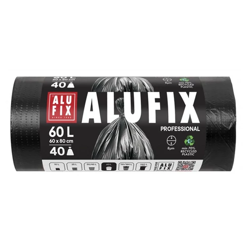 Szemeteszsák ALUFIX 60L fekete HDPE 60x80 cm 40 darabos