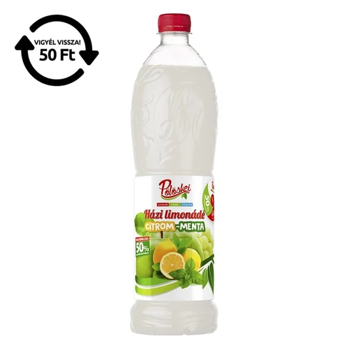 Szörp PÖLÖSKEI Citrom-menta cukorral és édesítőszerrel 50% gyümölcstartalommal 1L DRS