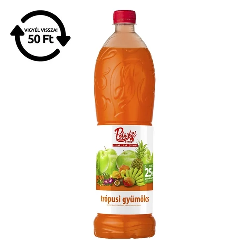 Szörp PÖLÖSKEI Syrup Trópusi gyümölcs cukorral és édesítőszerrel 25% gyümölcstartalommal 1L DRS