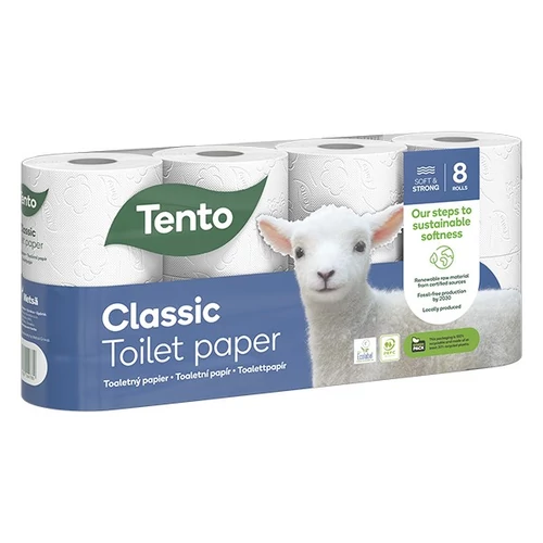 Toalettpapír TENTO Classic fehér 8 tekercses 3 rétegű