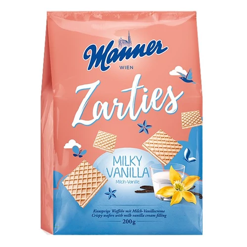Töltött ostya MANNER Zarties tejes és vaníliás 200 g